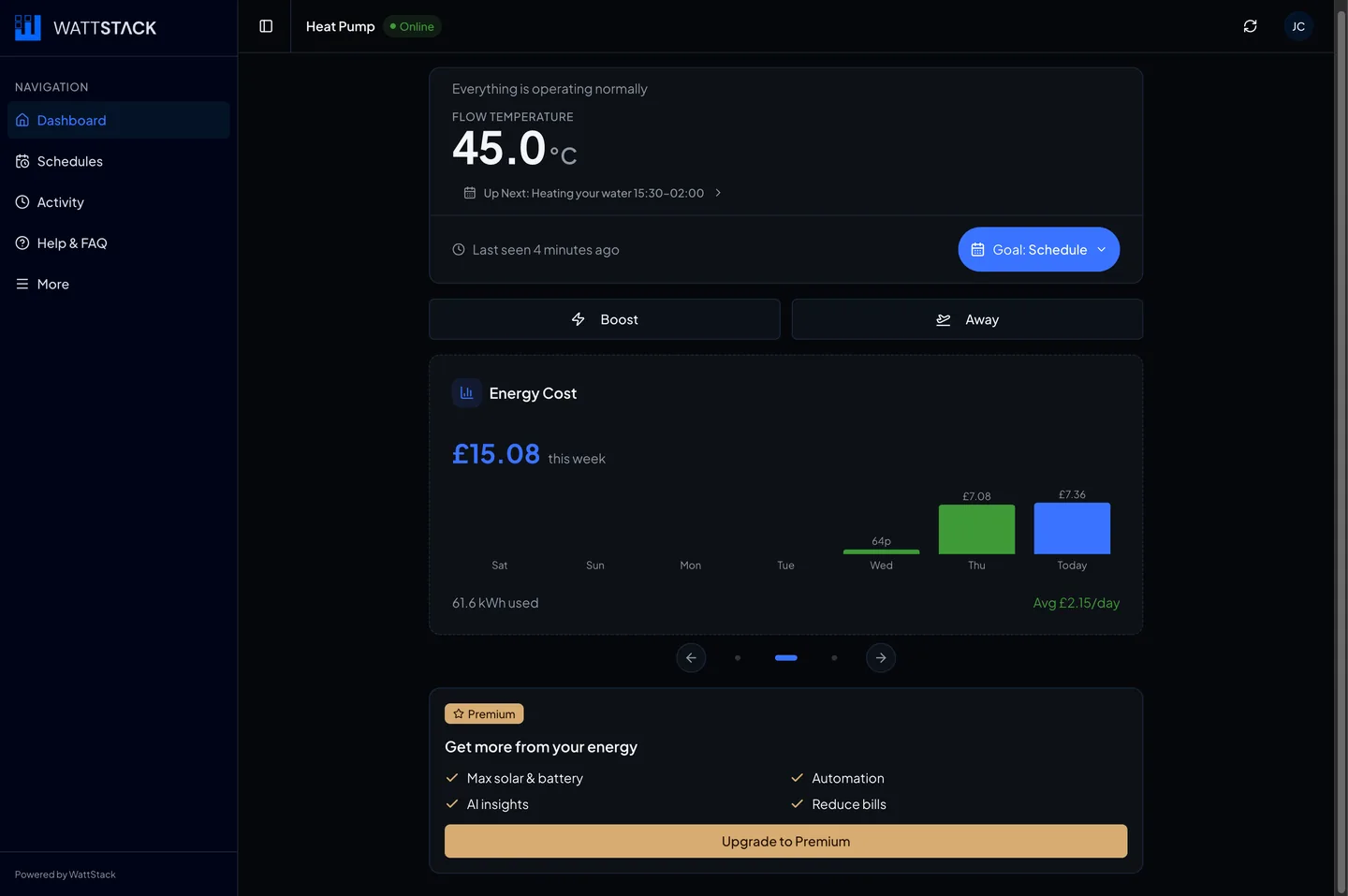 Weekly energy cost on the desktop App